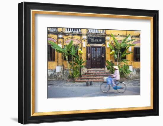 Woman Riding Bicycle Past Restaurant, Hoi an (Unesco World Heritage Site), Quang Ham, Vietnam-Ian Trower-Framed Photographic Print