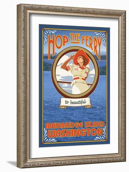 Woman Riding Ferry, Bainbridge Island, Washington-Lantern Press-Framed Art Print