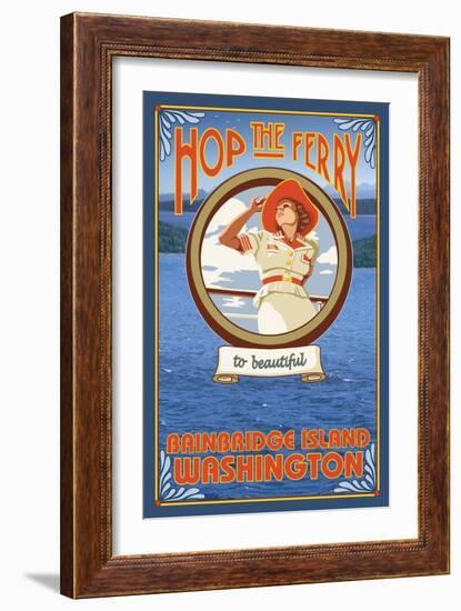 Woman Riding Ferry, Bainbridge Island, Washington-Lantern Press-Framed Art Print