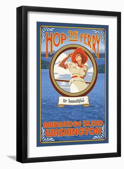 Woman Riding Ferry, Bainbridge Island, Washington-Lantern Press-Framed Art Print