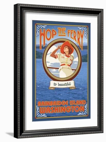 Woman Riding Ferry, Bainbridge Island, Washington-Lantern Press-Framed Art Print