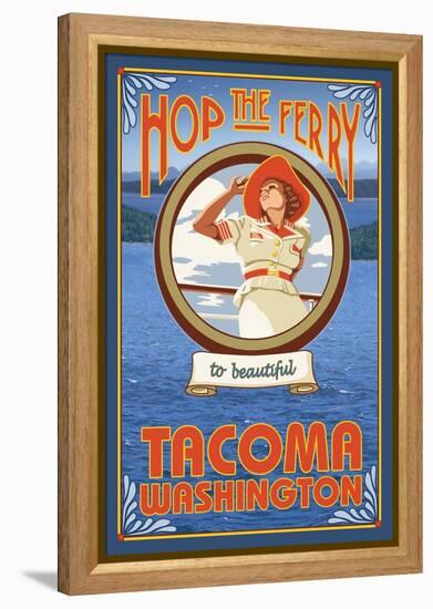 Woman Riding Ferry, Tacoma, Washington-Lantern Press-Framed Stretched Canvas