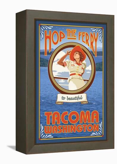 Woman Riding Ferry, Tacoma, Washington-Lantern Press-Framed Stretched Canvas