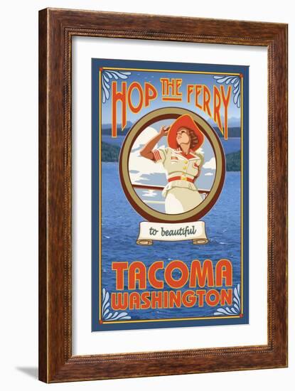 Woman Riding Ferry, Tacoma, Washington-Lantern Press-Framed Art Print