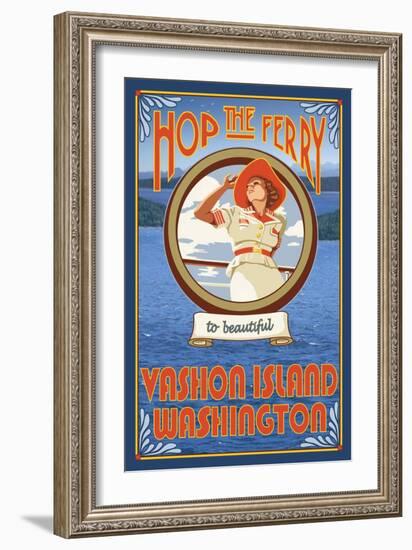 Woman Riding Ferry, Vashon Island, Washington-Lantern Press-Framed Art Print