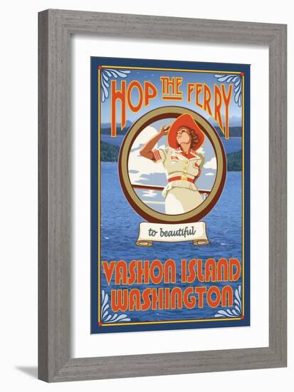 Woman Riding Ferry, Vashon Island, Washington-Lantern Press-Framed Art Print