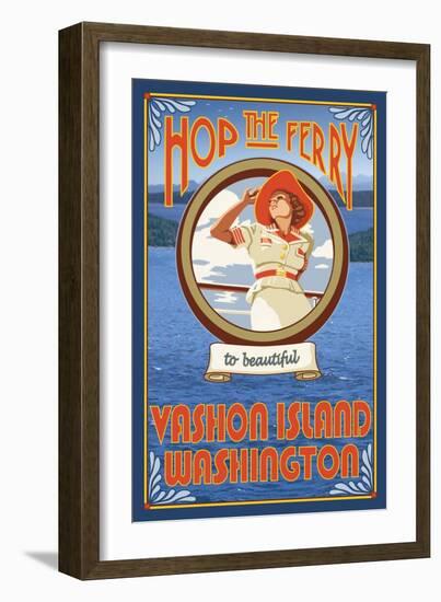 Woman Riding Ferry, Vashon Island, Washington-Lantern Press-Framed Art Print