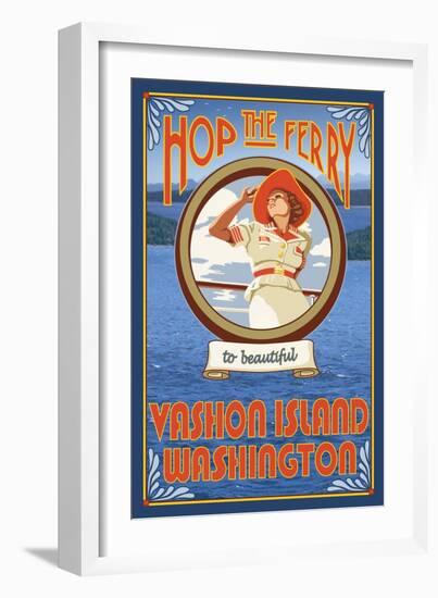 Woman Riding Ferry, Vashon Island, Washington-Lantern Press-Framed Art Print