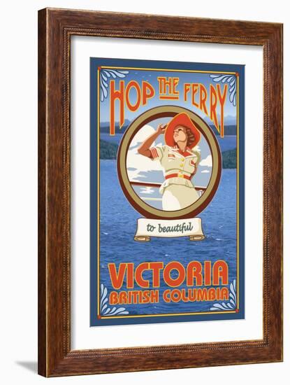 Woman Riding Ferry, Victoria, BC Canada-Lantern Press-Framed Art Print