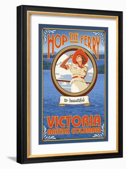 Woman Riding Ferry, Victoria, BC Canada-Lantern Press-Framed Art Print