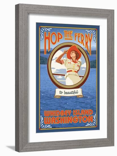 Woman Riding Ferry, Whidbey Island, Washington-Lantern Press-Framed Art Print