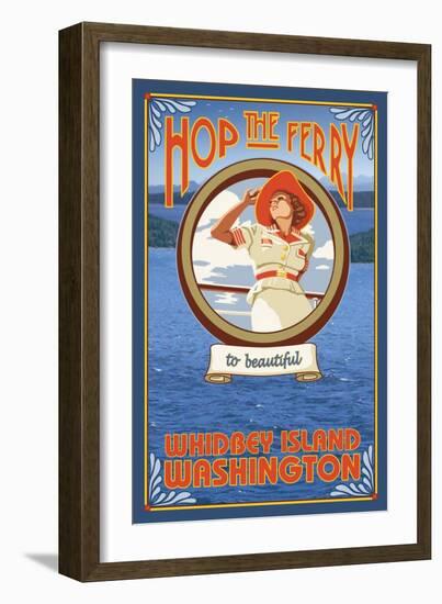 Woman Riding Ferry, Whidbey Island, Washington-Lantern Press-Framed Art Print