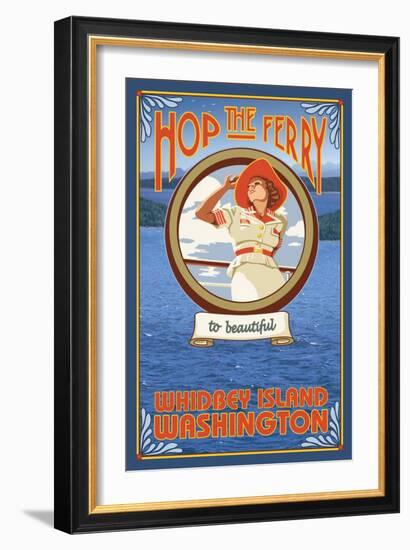 Woman Riding Ferry, Whidbey Island, Washington-Lantern Press-Framed Art Print