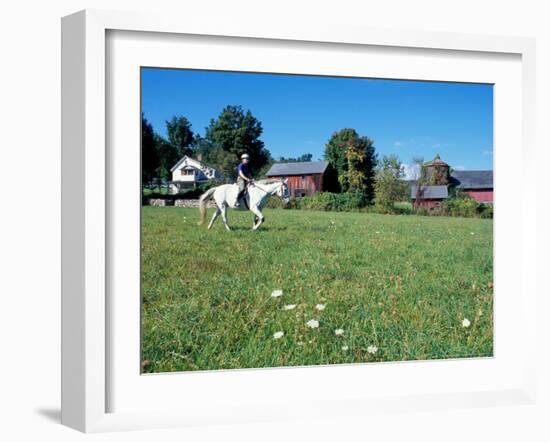 Woman Riding Horseback on Skiff Mountain, Litchfield Hills, Connecticut, USA-Jerry & Marcy Monkman-Framed Photographic Print