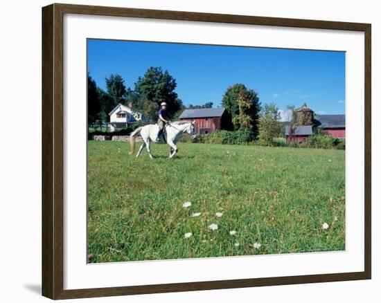 Woman Riding Horseback on Skiff Mountain, Litchfield Hills, Connecticut, USA-Jerry & Marcy Monkman-Framed Photographic Print