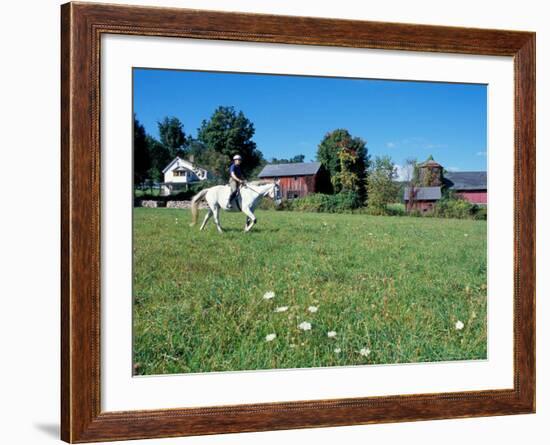 Woman Riding Horseback on Skiff Mountain, Litchfield Hills, Connecticut, USA-Jerry & Marcy Monkman-Framed Photographic Print