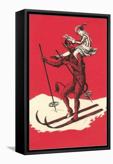 Woman Riding Skiing Devil-null-Framed Stretched Canvas