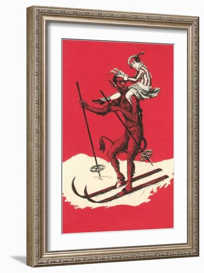 Woman Riding Skiing Devil-null-Framed Art Print