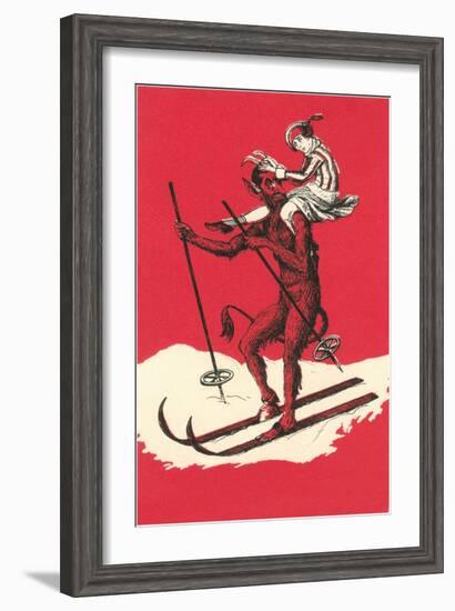 Woman Riding Skiing Devil-null-Framed Art Print