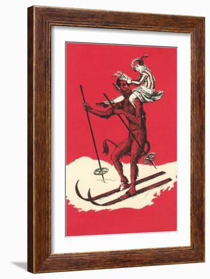 Woman Riding Skiing Devil-null-Framed Art Print