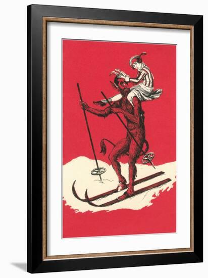 Woman Riding Skiing Devil-null-Framed Art Print