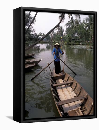 Woman Rowing, Mekong Delta, Vietnam-Bill Bachmann-Framed Premier Image Canvas