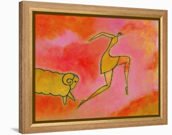 Woman Running from a Ram-Marie Bertrand-Framed Premier Image Canvas