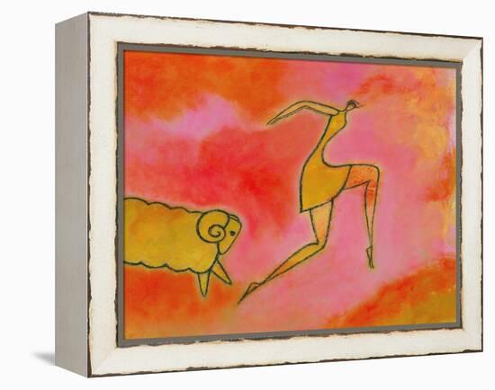 Woman Running from a Ram-Marie Bertrand-Framed Premier Image Canvas