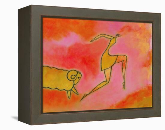 Woman Running from a Ram-Marie Bertrand-Framed Premier Image Canvas