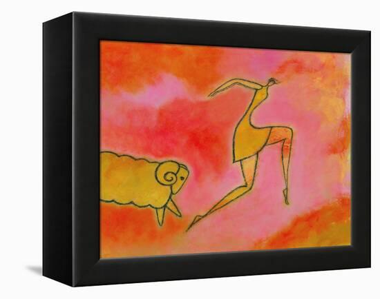 Woman Running from a Ram-Marie Bertrand-Framed Premier Image Canvas