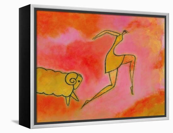 Woman Running from a Ram-Marie Bertrand-Framed Premier Image Canvas