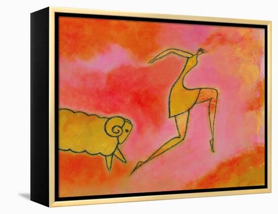 Woman Running from a Ram-Marie Bertrand-Framed Premier Image Canvas