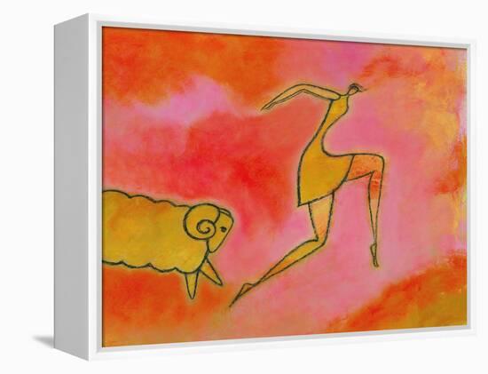 Woman Running from a Ram-Marie Bertrand-Framed Premier Image Canvas