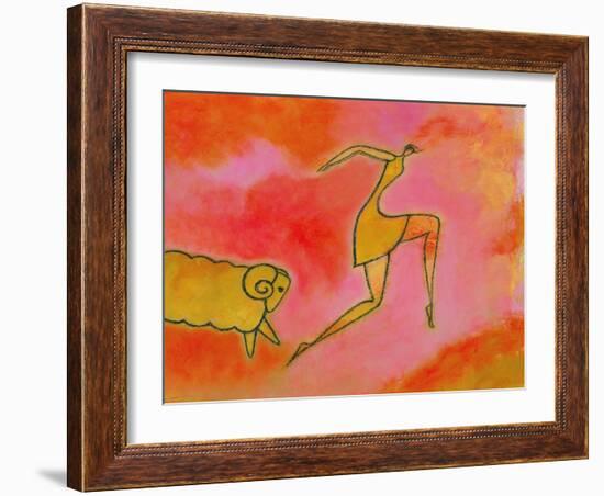 Woman Running from a Ram-Marie Bertrand-Framed Giclee Print