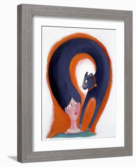 Woman's Hairstyle that Turns into a Cat - Illustration by Patrizia La Porta-Patrizia La Porta-Framed Giclee Print