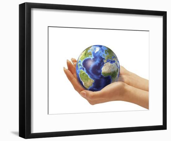 Woman's Hands Holding An Earth Globe-Stocktrek Images-Framed Photographic Print