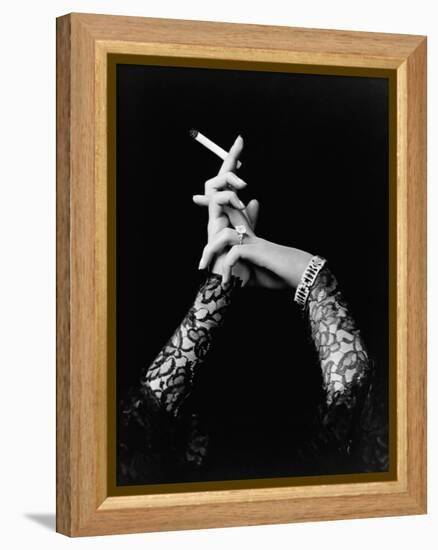 Woman's Hands Holding Cigarette-null-Framed Premier Image Canvas