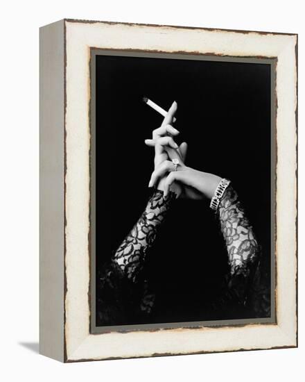 Woman's Hands Holding Cigarette-null-Framed Premier Image Canvas