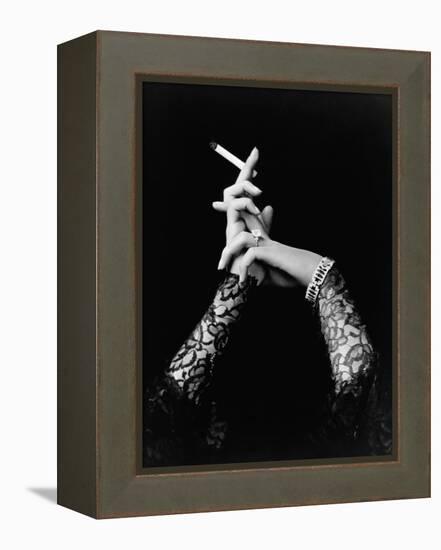 Woman's Hands Holding Cigarette-null-Framed Premier Image Canvas