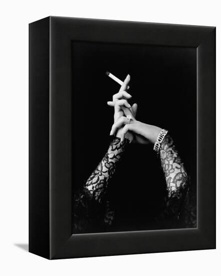 Woman's Hands Holding Cigarette-null-Framed Premier Image Canvas