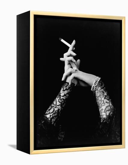 Woman's Hands Holding Cigarette-null-Framed Premier Image Canvas