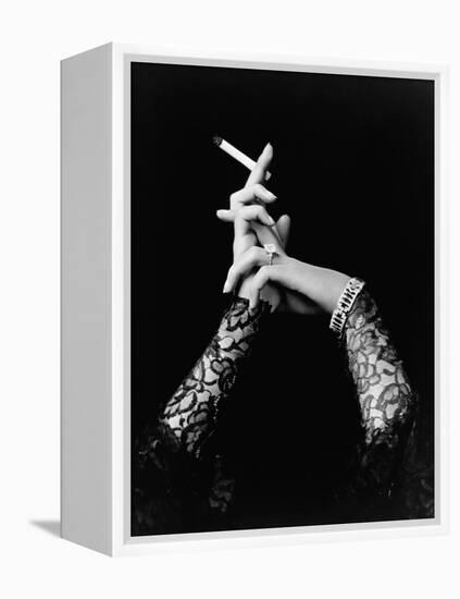 Woman's Hands Holding Cigarette-null-Framed Premier Image Canvas