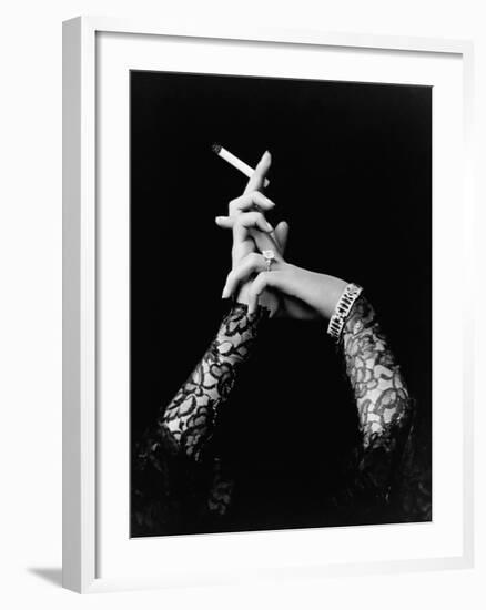 Woman's Hands Holding Cigarette--Framed Photographic Print