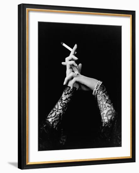 Woman's Hands Holding Cigarette-null-Framed Photographic Print
