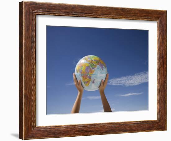 Woman's Hands Holding Globe, Death Valley National Park, California-Angelo Cavalli-Framed Photographic Print