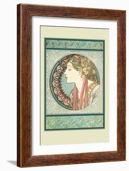 Woman's Profile-Alphonse Mucha-Framed Art Print