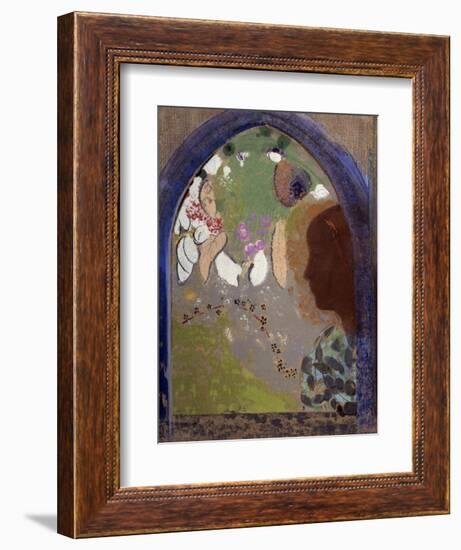 Woman's Silhoutte In A Window-Odilon Redon-Framed Art Print