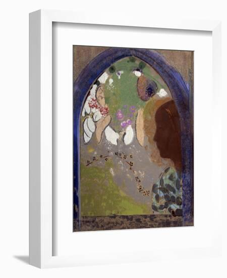 Woman's Silhoutte In A Window-Odilon Redon-Framed Art Print