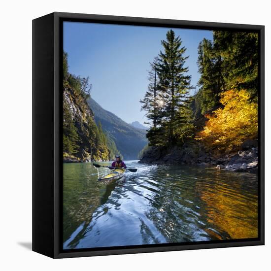 Woman Sea Kayaker on Lake Diablo, North Cascades National Park, Washington, USA-Gary Luhm-Framed Premier Image Canvas