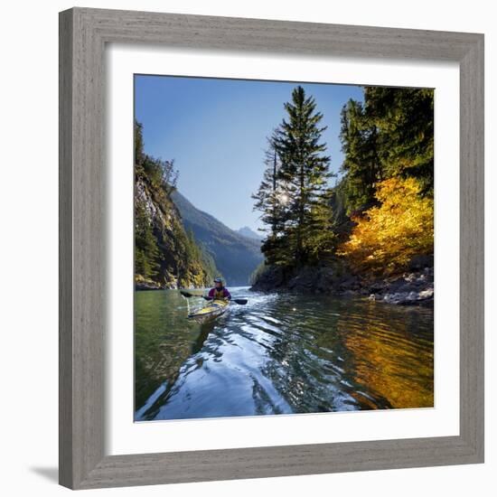 Woman Sea Kayaker on Lake Diablo, North Cascades National Park, Washington, USA-Gary Luhm-Framed Photographic Print